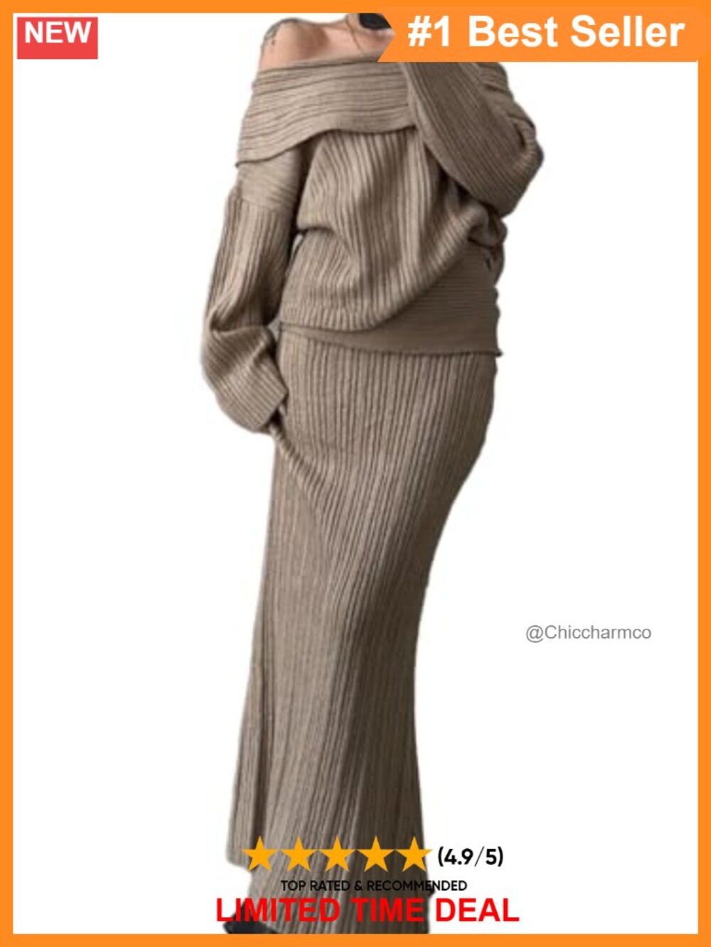 Off Shoulder Sweater & Knit Maxi Skirt 2 Piece Set